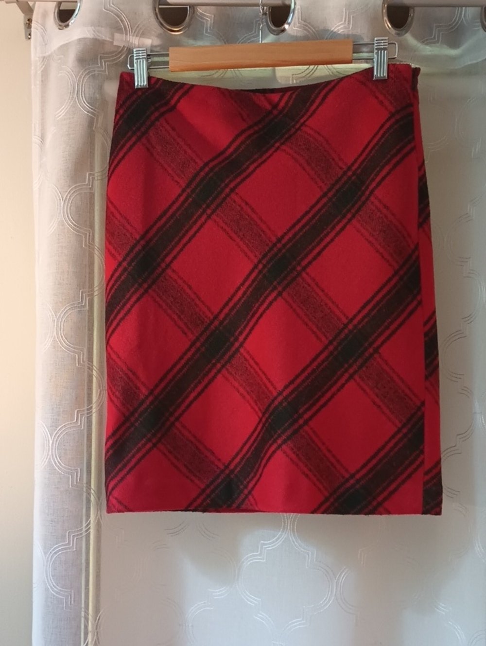 Talbots Red and Black Plaid Pencil Skirt